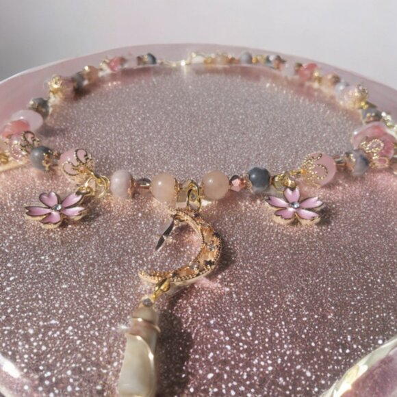 Sakura Blossom and Crescent Moon Pendant Choker - Picture 1 of 16